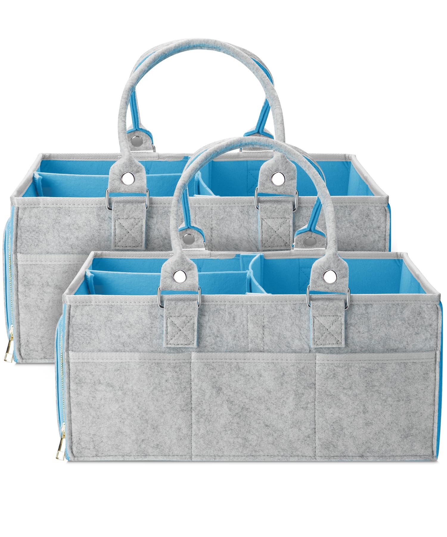 Mr. Pen- Baby Diaper Caddy Organizer, 2 Pack, Blue Inside, Large Baby Caddy Organizer with Handle, Collapsible & Portable Image