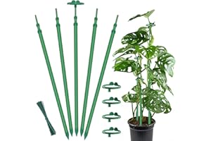 GAGINANG Extendable Plant Stakes,Adjustable Length from 17.9IN to 42.3IN Monstera Support Stakes with Clips,Sturdy Plant Stakes for Indoor Outdoor,Garden Sticks for Tomato,Orchid,Climbing Plants- 5Pack