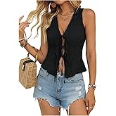 SweatyRocks Women's Tie Front Sleeveless Vest Tank Top Y2K Crop Top Going Out Western Outfits