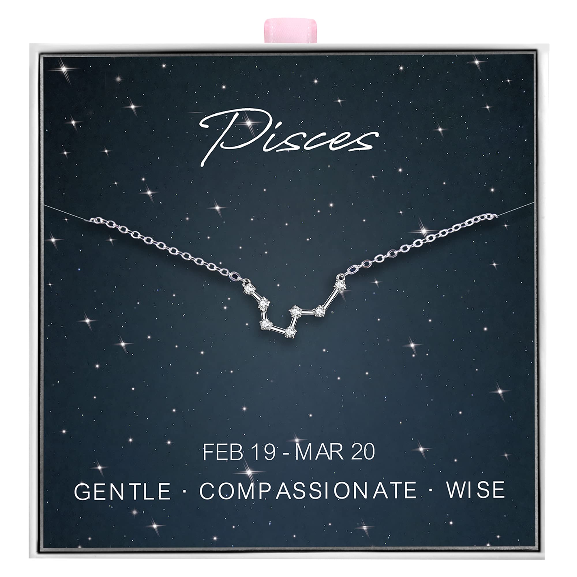 ALoveSoul 925 Sterling Silver Constellation Horoscope Zodiac Pisces Necklace, Gift for Women Girls
