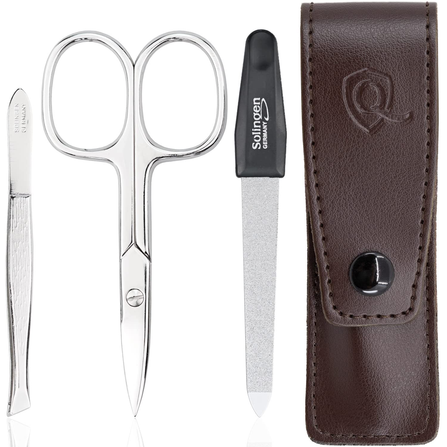 Nail Scissors and Tweezer Set with Nail File - 3 Piece Collection - Ideal for Him or Her, at Home or as Small Travel Grooming Essentials, brown