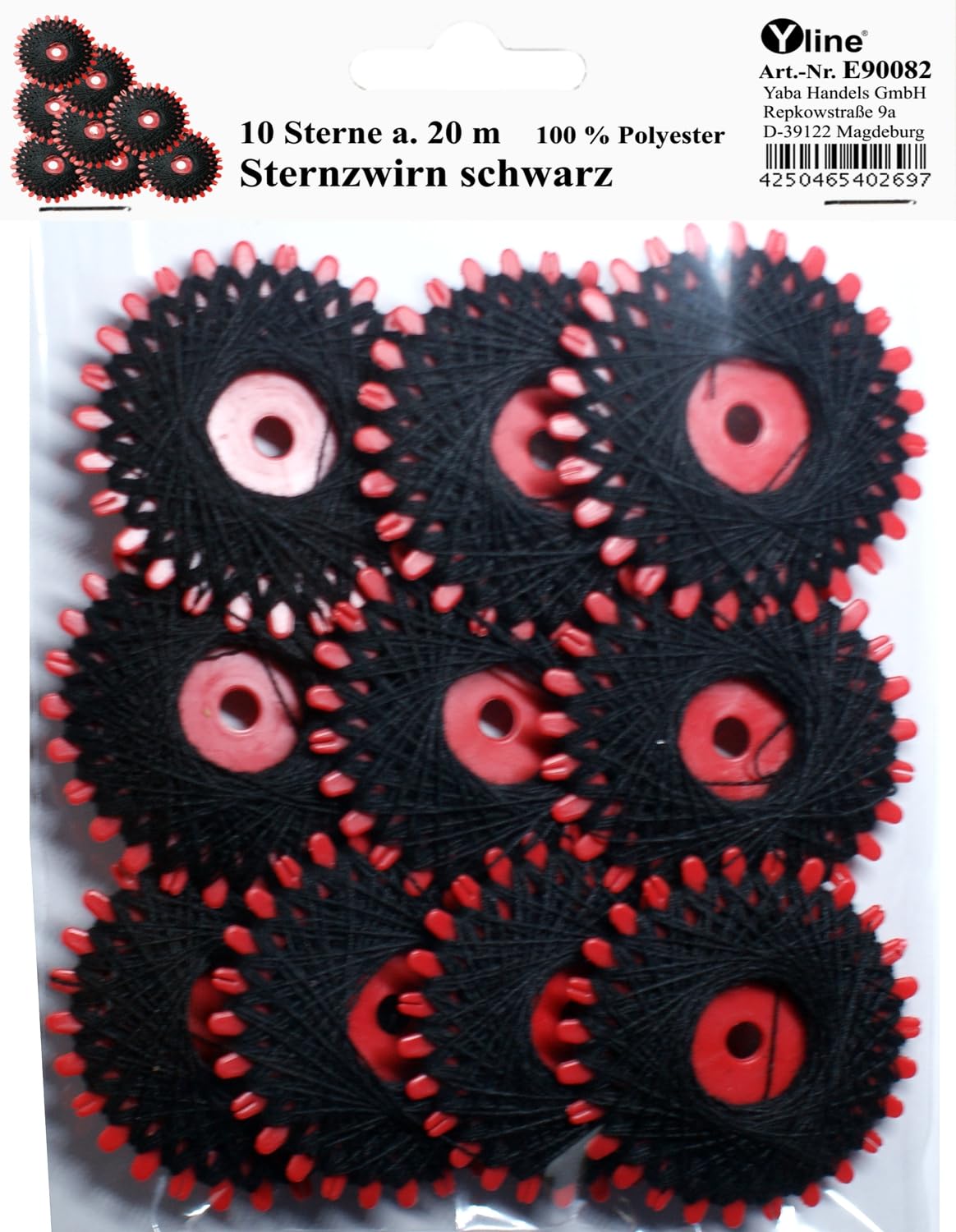 E90082 10 Stars 20 m Polyester Black Star Thread