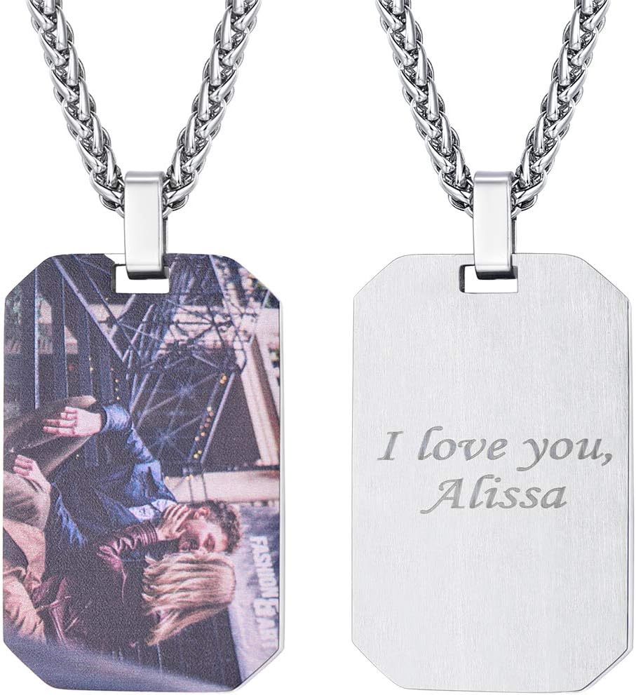 Dog Tag/Army Card/Heart/Round Pendant Necklace, Free Engraving Personalized ID Tag Name Necklace Customizable Camouflage/Gold/Black Plated Stainless Steel Choker Military Style Men Chain Jewellery