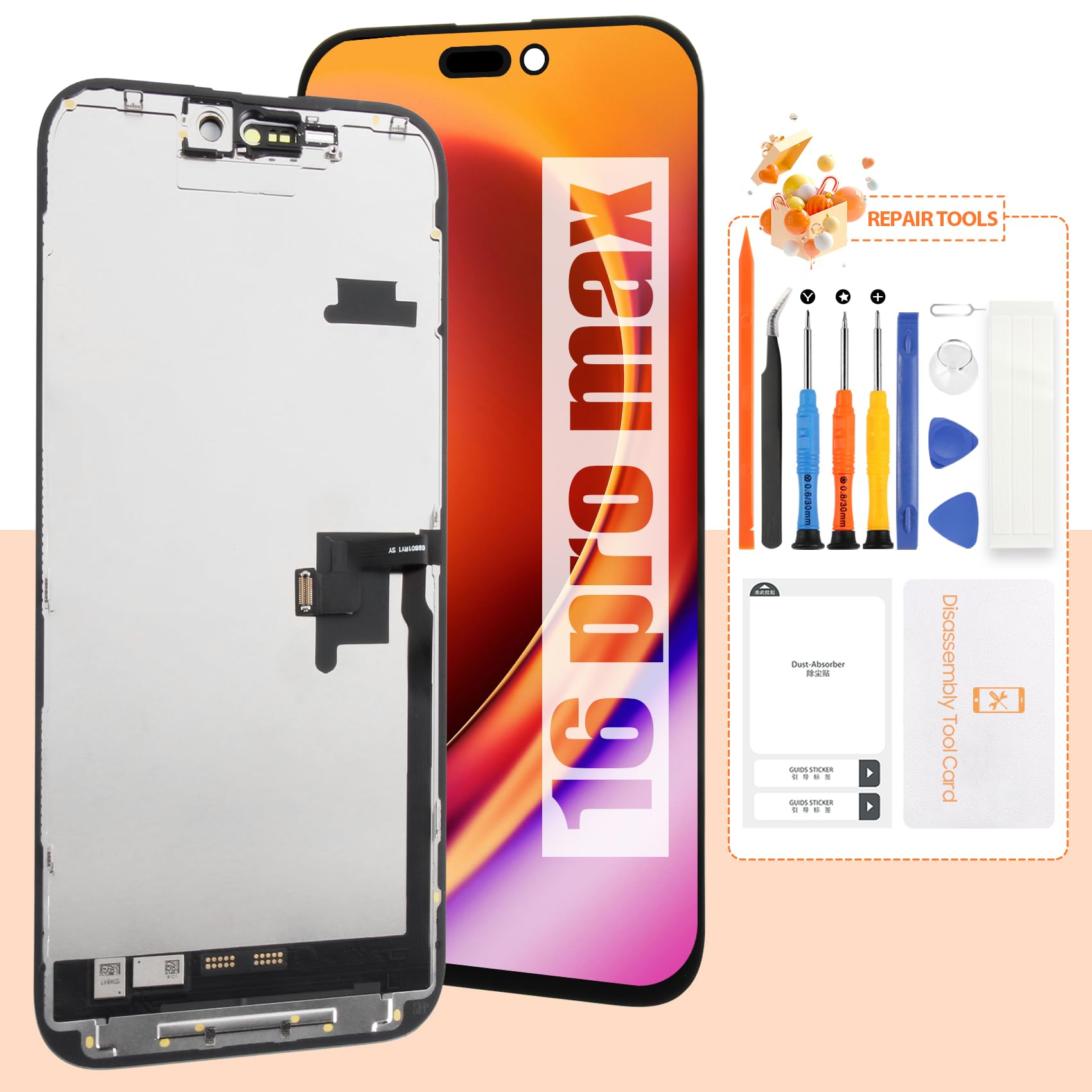 Photo 1 of Incell Screen for iPhone 16 Pro Max Screen Replacement for iPhone 16 Pro Max LCD Screen A3296,A3084,A3295,A3297 3D Touch Display Digitizer Assembly Repair Parts(Black No Frame,Original Size