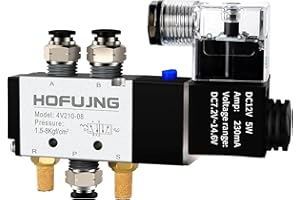 HOFUJNG Solenoid Valve 1/4" NPT 12V/24V/110V,Electric Solenoid Air Valve Pneumatic Solenoid Valve,5 Way Valve,Normally Closed,with Junction Box. 2V025-08 (DC12V)