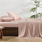 NATUREFIELD Silky Bed Sheets Set King Size (4pc), 60% Rayon Derived from Bamboo,40% Polyester T400 Sateen, Soft Fitted Sheets with Deep Pockets, Hotel Luxury Bedding Sheets & Pillowcases