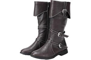 Helltaker Mens Renaissance Vintage Boots Medieval Cosplay Boot Halloween Viking Pirate Riding Shoes