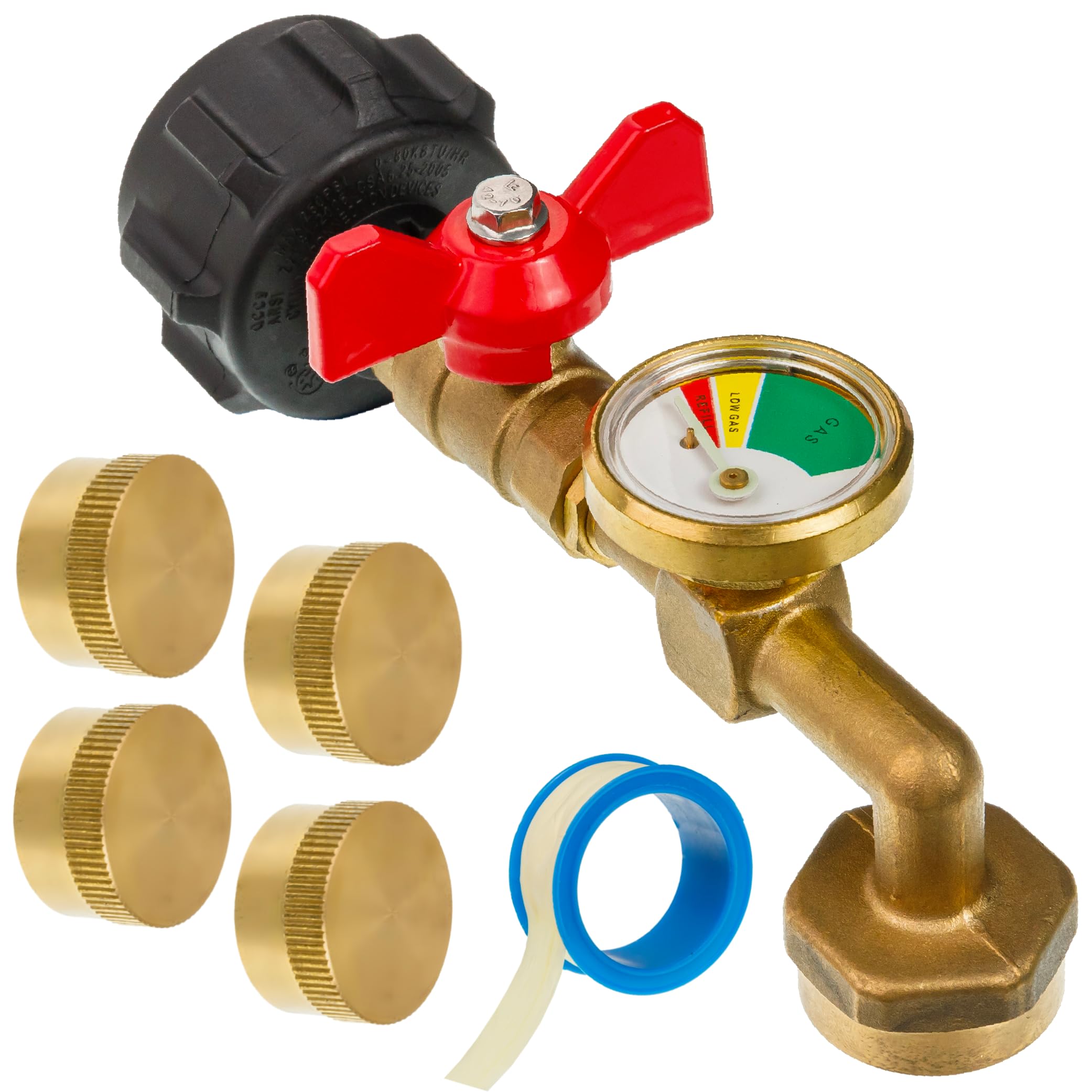 Photo 1 of [Upgraded Leakprook] BlueStars Propane Refill Adapter for 1 LB. Tanks - Solid Brass Propane Adapter 20lb to 1lb Converter with Gauge Valve - Propane Refill Elbow Adapter for BBQ Grill Stove Camping RV