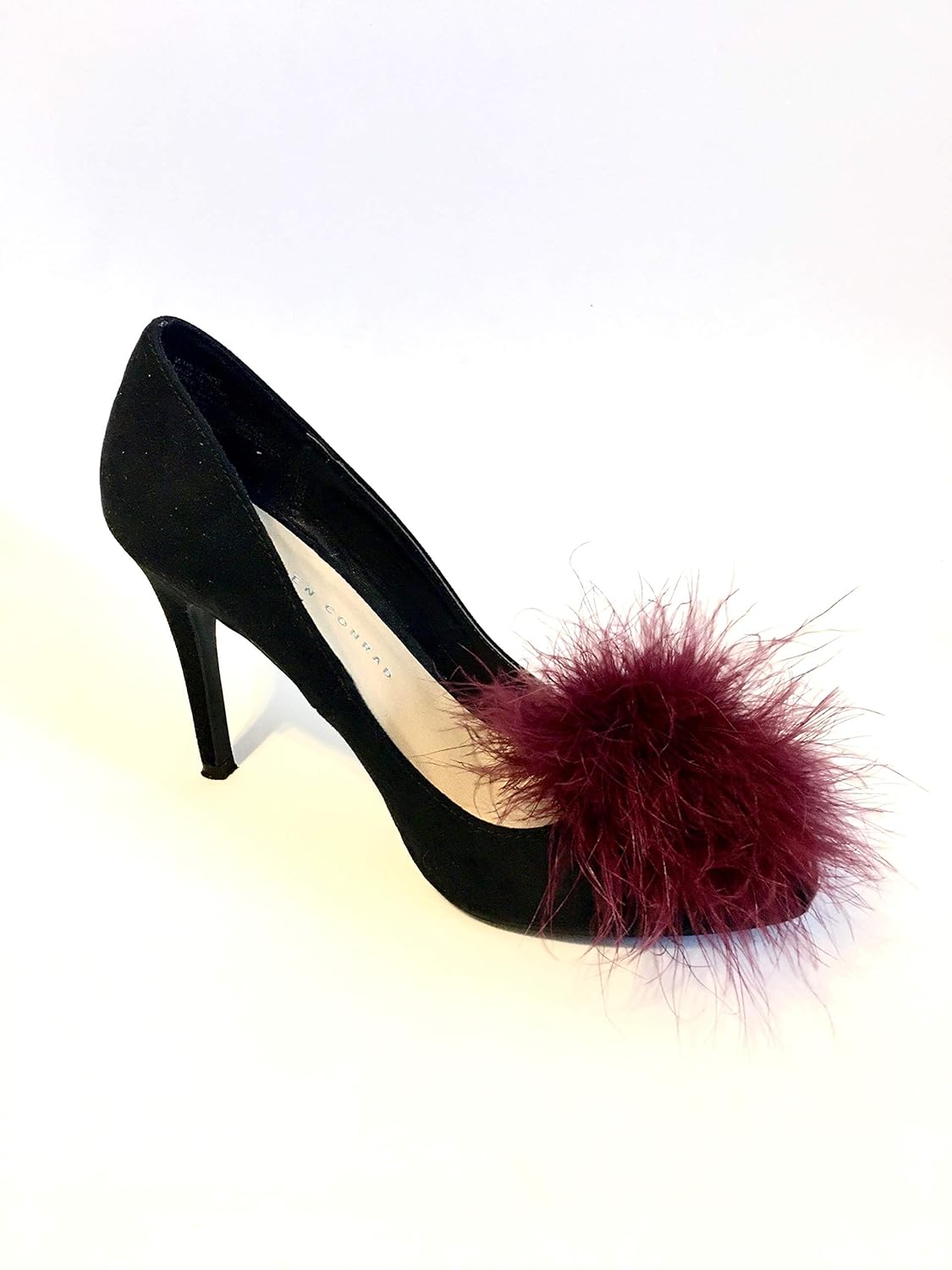 Detachable BURGUNDY Feather Pom Pom Shoe Clips