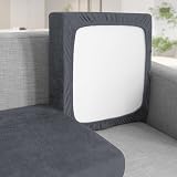 Teynewer Sofa Seat Cushion Cover Velvet Stretch Non-Slip 3 Seater Dark Grey