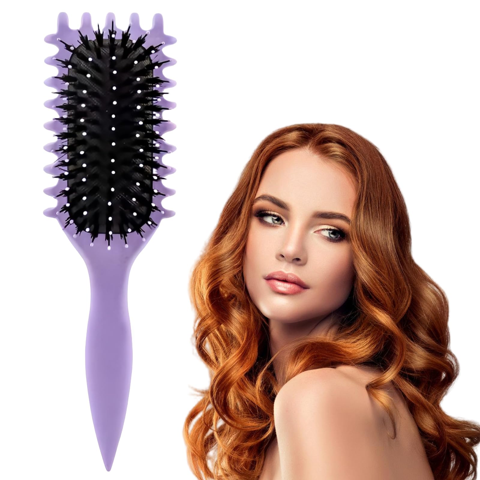 elook Curly Hair Brush, Curl Defining Brush, Boar Bristle Hair Brush, Curl Define Styling Brush for Women Men Combing and Shaping - Purple