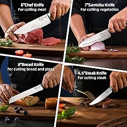 Kitchen Knife Set with Block, 15PCS Full Tang Knife