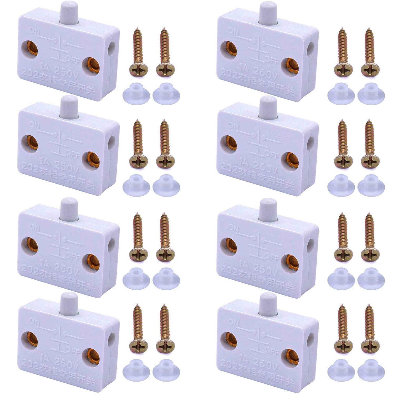RUNCCI-YUN 8 Pack 1A 250V Cupboard Door Light Switch - Auto Push to Break for Wardrobe (White)
