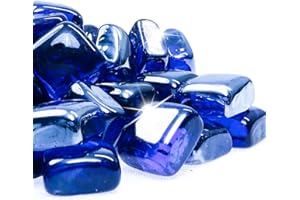SUMLOTY 18 Pound Fire Glass for Propane Fire Pit 1 Inch，Fire Glass for Gas Fireplace and Fire Pit,Decorative Propane Gas High Luster Fire Glass Rocks Cobalt Blue