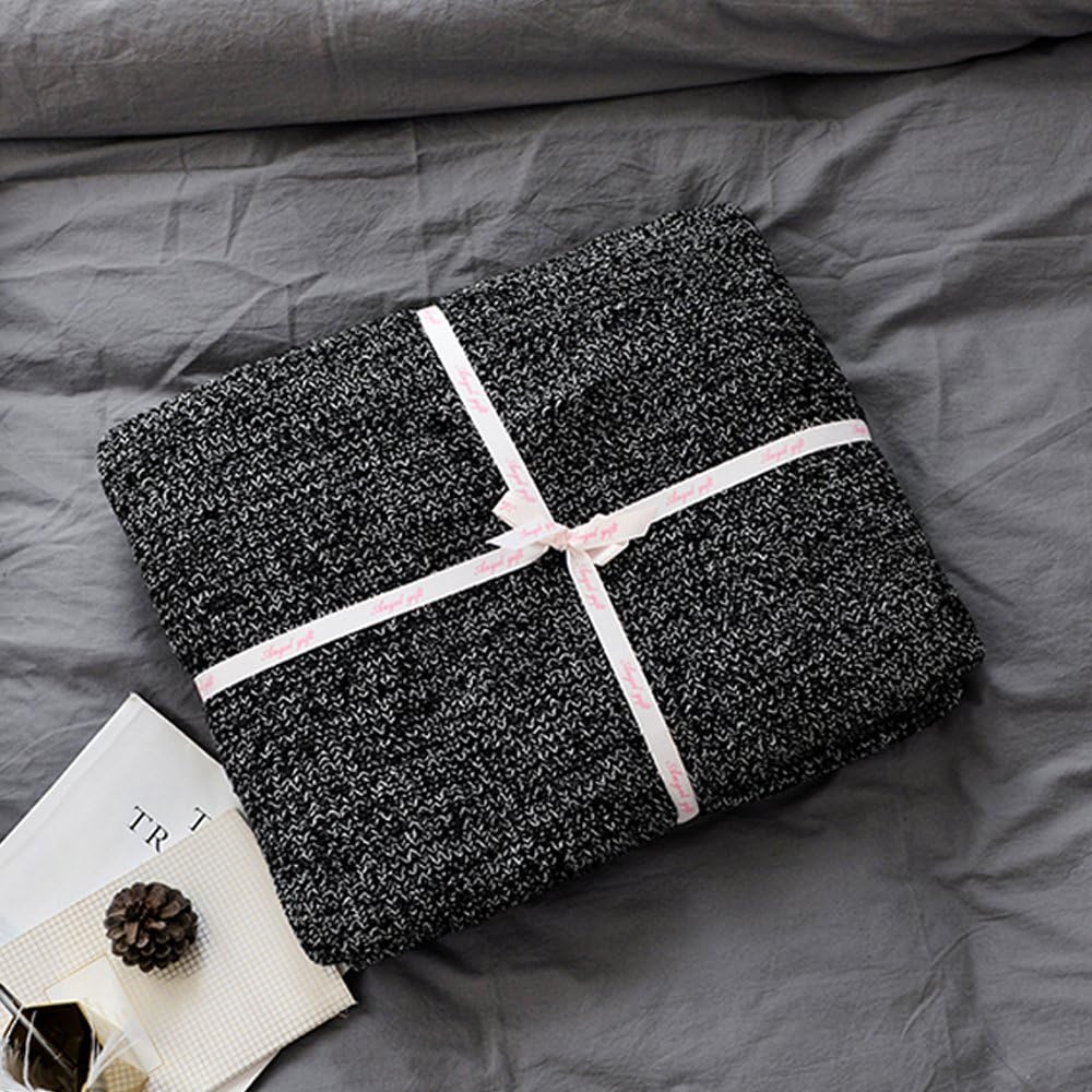Prosshop 100% Cotton Knit Throw Blanket Super Soft Fish Bone Pattern Bedroom Couch/Sofa Cover Quilt (Black and White,47'' x 71'')
