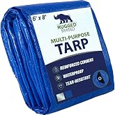 RUGGED RHINO Heavy Duty Waterproof Tarp with Reinforced Corners 6x8 Blue | Outdoor Multipurpose Tarps, UV and Tear Resistant Cover, Heavy Duty Grommets, for Camping, Patio, Garden, Car and Roof, 5 Mil