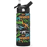 Ntswasd Boys Water Bottle with Straw,18 oz Kids Insulated Cups with Stainless Steel Leak Proof for School,Sport&Travel（Dinosaur）