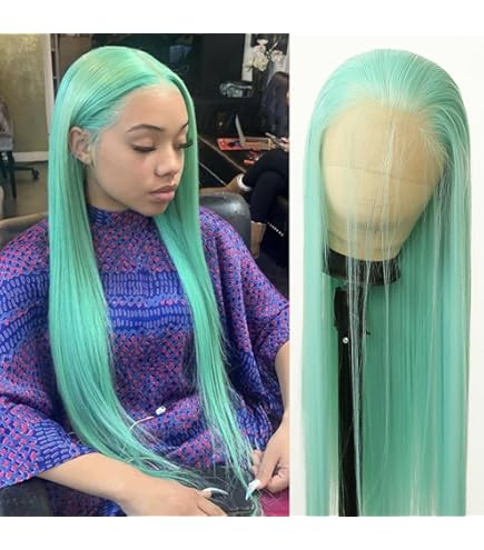 Amazon.com : WKIPYCPK Blue Green Color Synthetic Lace Front  display picture 1