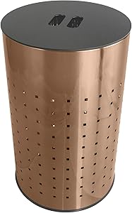 Brushed Copper Laundry Bin & Hamper | 50L Ventilated Stainless Steel Clothes Basket with MDF Lid | Life Time Warranty| (Brushed Copper)