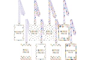 Cosmisun Boho Hall Passes for Classrooms - 8 Sets Hall Pass Lanyards and School Passes Set Unbreakable Bathroom Passes for Classrooms for Office School Classroom Boy Girl Teacher Supplies Gift