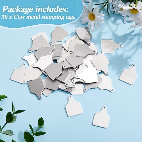 Zhengmy 50 Pieces Metal Cow Tag Blank Metal Stamping Blanks