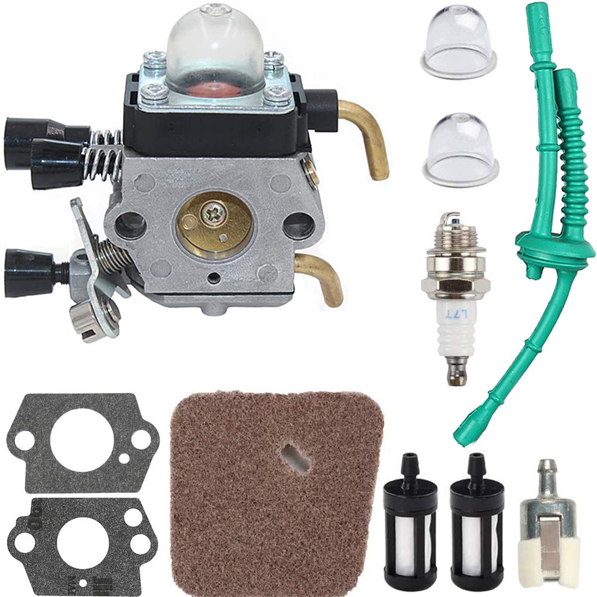 N/C ZAMDOE FS55 Carburetor with Turn Up Kit for STIHL FS38 FS45 FS46 FS55C FS55R FS55RC FS85 FS80R FS85R FS85T FS85RX String Trimmer Weed Eater with Air Filter Spark Plugs Fuel Line Gasket