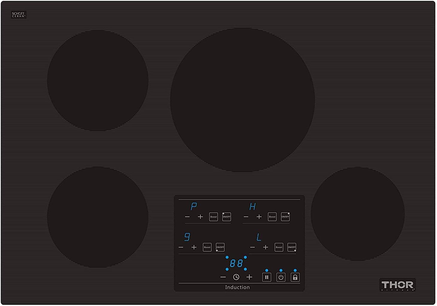 Thor Kitchen 30" Induction Cooktop, Schott Glass Built-in Digital Induction Cooker Electric Stove with 4 Precision Induction Heating Zones & Kids Safety Lock - Suitable for Flat Cast Iron Pan