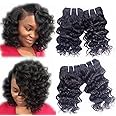 Brazilian Deep Wave Human Hair Weave 4 Bundles 50g 8 inch 10A Short Curly Bouncy Deep Curl Sew In Remy Hair Extensions Raw 100% Unprocessed Brazilian Virgin Hair Double Machine Weft Natural Black