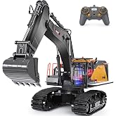 kolegend Remote Control Excavator Toy 1/14 Scale RC Excavator, 22 Channel Upgrade Full Functional Construction Vehicles Rechargeable RC Truck with Metal Shovel and Lights Sounds