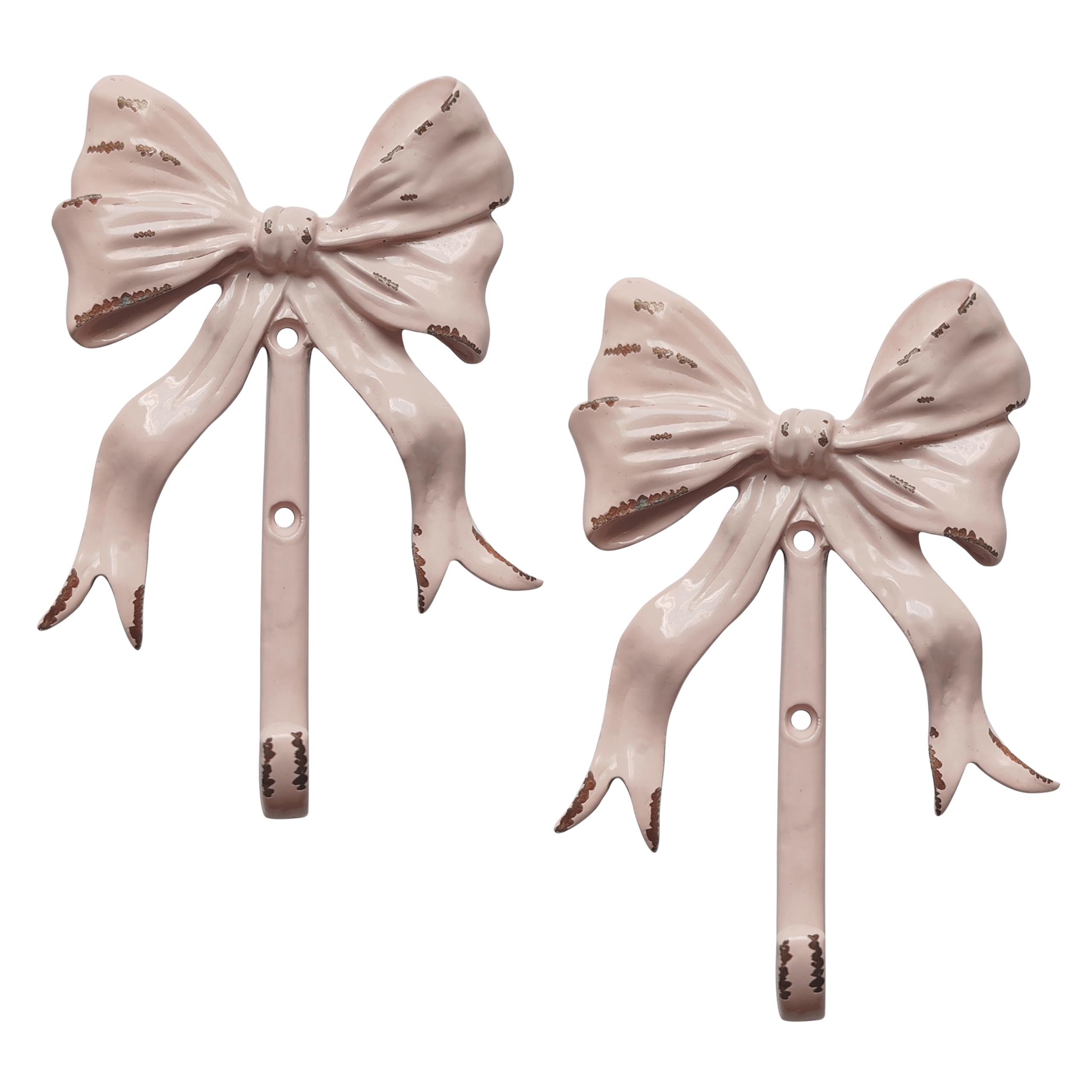 Photo 1 of 6 Funpop Enchanting Pink Bow Wall Hooks - Pack of 2 | Shabby Chic Vintage Style | Easy Installation | Sturdy Metal Hooks for Clothes, Bags, Towels, Hats