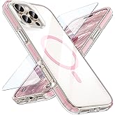 MATEPROX Magnetic Clear Compatible with iPhone 16 Pro Max Case[2024],[Compatible with MagSafe][Never Yellowing] Anti-Slip Military Protective Bumpers Cover 6.9" with Screen Protector-Pink