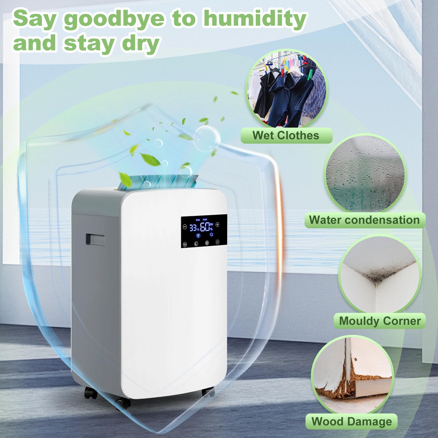 Jaxguom Dehumidifier 12L, Dehumidifiers for Home, Small Dehumidifier Damp with Digital Humidity Display, 24 Hour Timer,2.5L Water Tank, Dehumidifiers for Bedroom, Bathroom, Room