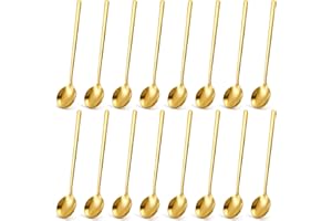 Jucoan 16 Pack Gold Demitasse Espresso Spoons, 5 Inch Mini Coffee Dessert Spoons, Gold Plated Stainless Steel Teaspoons for I