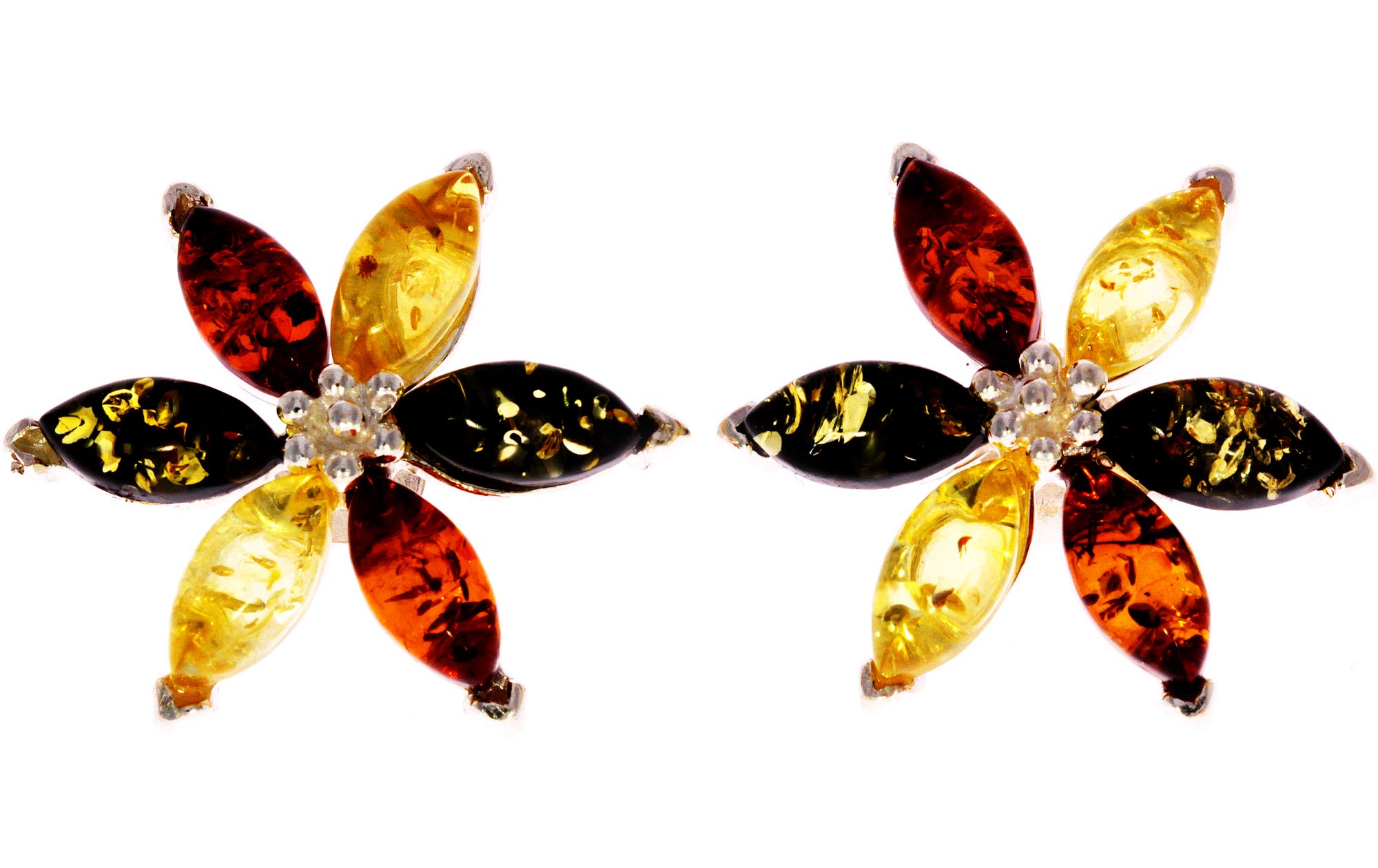 Baltic Multicoloured Amber 925 Sterling Silver Large Stud Earrings 5281