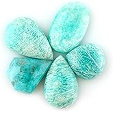 CRYSTALINES 5pcs, Natural Amazonite Gemstone, Bulk Flatback Cabochon Stone, Wholesale Polished Cabs, DIY Jewelry Making, Meditation & Reiki Healing Crystal Supplies, Wire Wrapping, Gem Collection