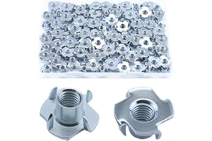 JOVLALIS 1/4"-20 T-Nuts, 100PCS Zinc-Plated Steel Corrosion Resistant, 5/16" Barrel Length, 4-Pronged Tee Nut for Wood, Rock Climbing Holds, Cabinetry, Furniture