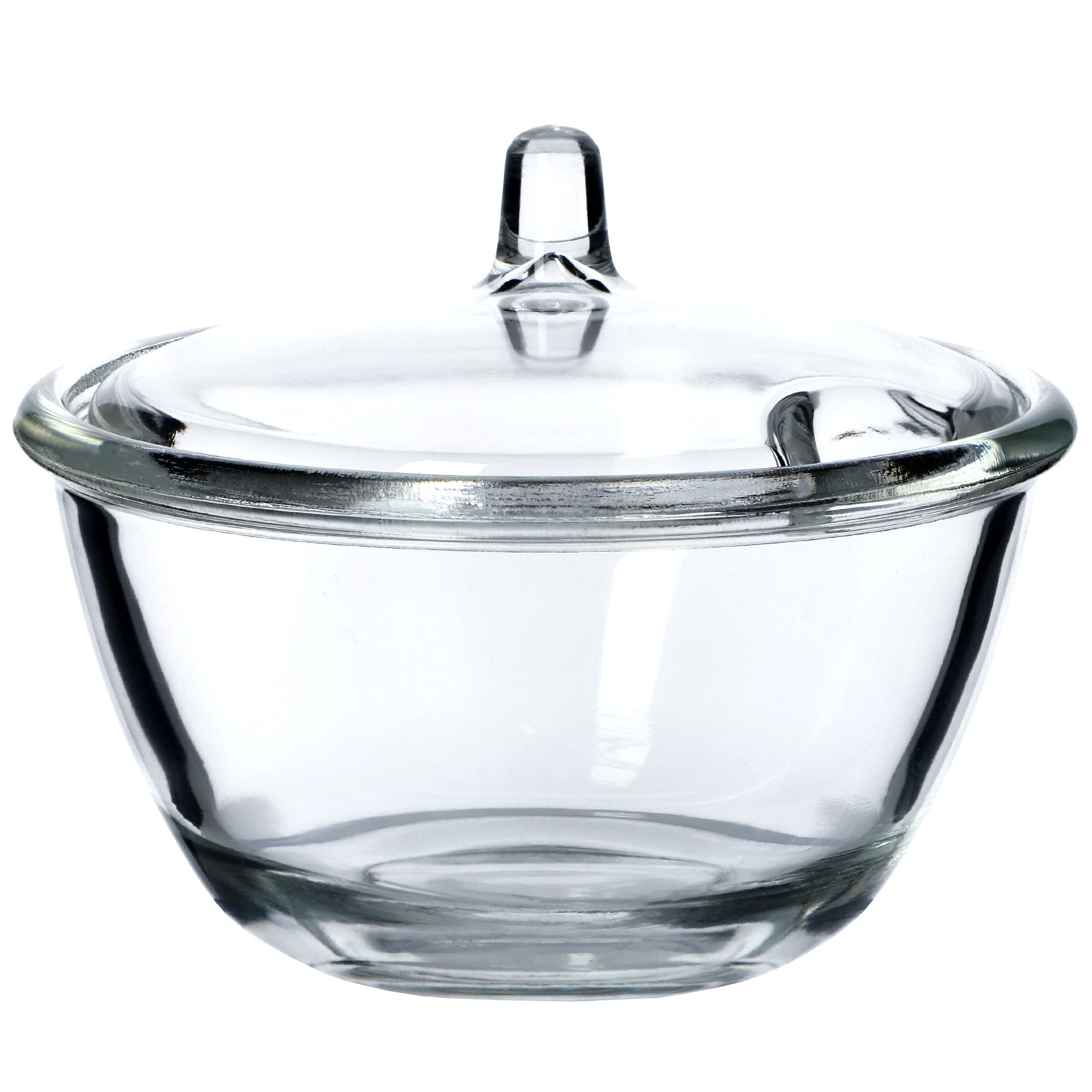 KADAX Sugar Bowl, Glass Sugar Jar with Ergonomic Lid, Transparent Glass Container with Sleek Handle, Decorative Bowl for Sugar with Strengthened Bottom (Round)