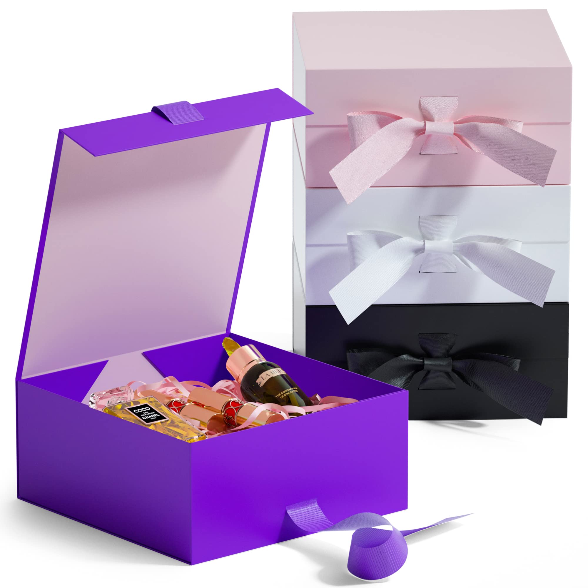 GIFTSAY Magnetic Gift Box for Presents 18 x18 x7.5 cm,Small Gift Boxes Purple with Lid for Gifts, Paper Wedding Favor Boxes,Birthday Gift Box Bulk, Party Favor Boxes