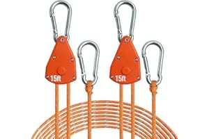 KOKKOYA 14FT Rope Retractable Ratchet Tie Down Straps 5/32" Reflctive Rope Hanger Grow Light Kayak Tent (2-Pack)