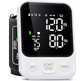 Blood Pressure Monitor Upper Arm Monitors for Home Use BP Machine with 2x120 Reading Memory Adjustable Arm Cuff 8.7"-15.7" Large Display with LED Background Light Storage Bag White