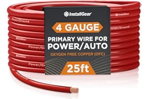 InstallGear 4 Gauge Battery Cable - 25ft Pure Copper OFC Cable, Flexible Power and Ground Wire for Car Audio, Speaker, RV Trailer, Amp, and Battery Wiring - Durable and Heat Resistant Jacket