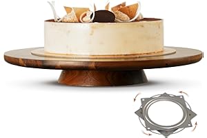 TIDITA 33cm Acacia Wood Cake Stand Rotating – Rustic Cake Stand Turntable – Wooden Revolving Spinner Cake Decorating Supplies