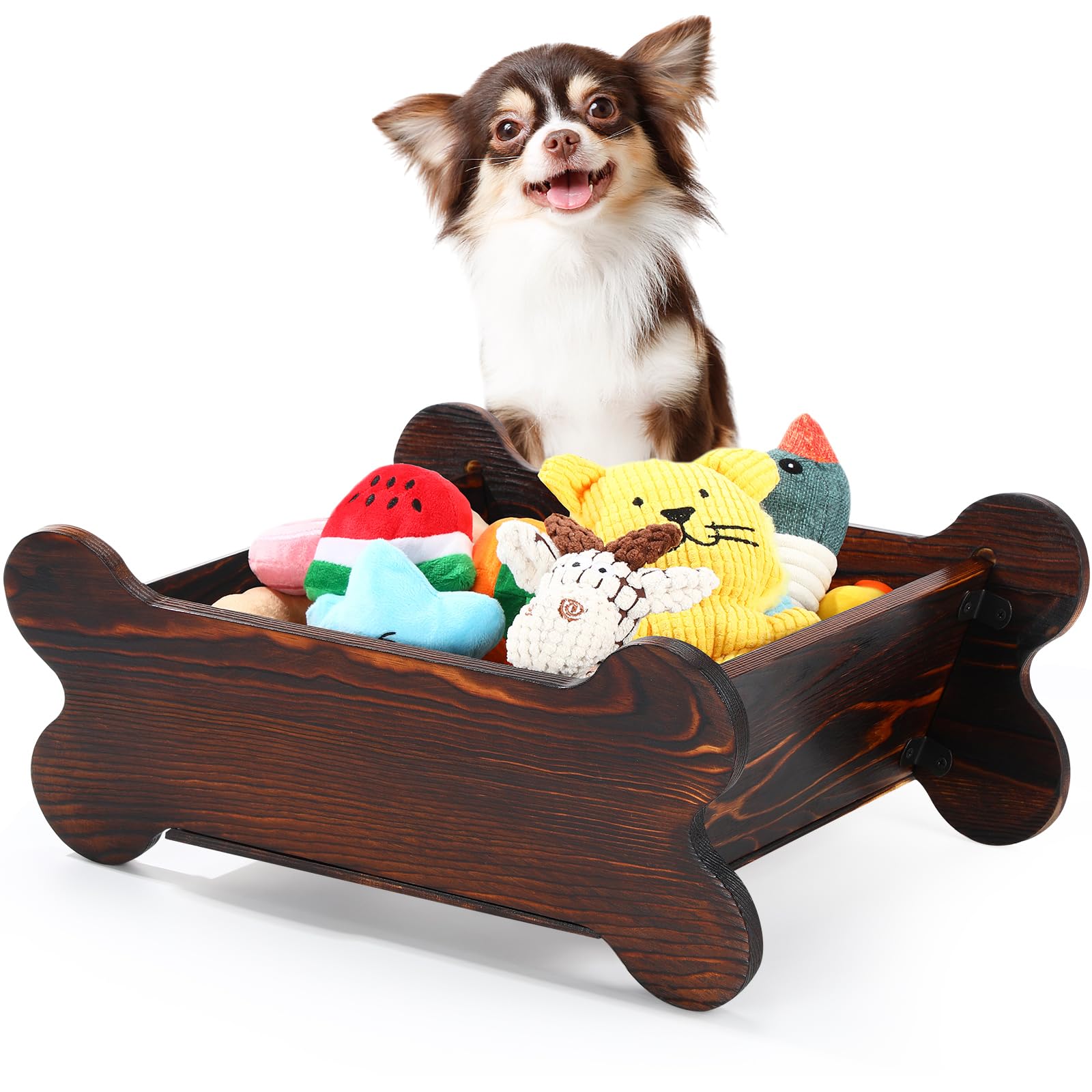 Photo 1 of Maxdot Bone Shaped Dog Toy Bin 17 Inch Large Wood Dog Stuff Chest Basket Pet Toy Box for Puppy Leash Food Accessories Organization and Storage for Bedroom Living Room