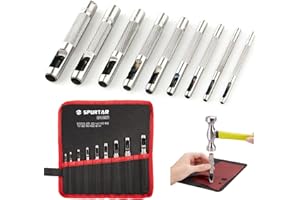Spurtar 9 PCS Leather Hollow Round Hole Punch 3/32''-25/64''(2.5-10mm) Carbon Steel Heavy Duty Leather Hole Punch Set for Vin