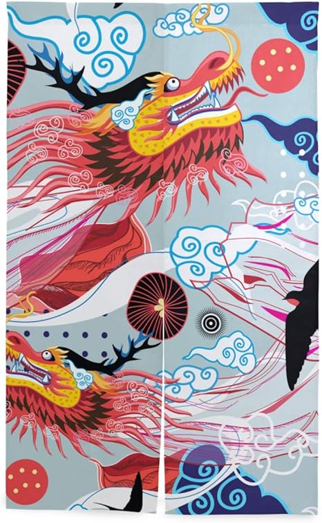 Amazon Patinisa のれん 暖簾 和風 カーテン かわいい お洒落 デザイン 和室 洋室兼用 リビング 台所 洗面所 玄関用のれん 間仕切り 目隠し 美しい明るい中国パターンドラゴンズツバメ 縁起物 開運のれん 風水 置物 ファブリック お部屋 飾り インテリア雑貨 ブル