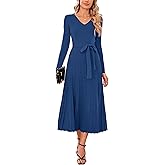 Arach&Cloz Women's Wool Blend Tie Waist Pleated Fall Sweater Dress 2025