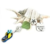 Sea Glass Flip Flop Charms for Rear View Mirror, Beach Sun Catcher for Car, Stocking Stuffer Gifts for Women