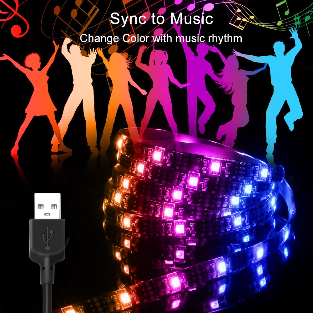 Abtong USB LED Strip Lights Sync to Music, 7.5ft/2.5M Music Led Light Strip with RF Remote Waterproof LED Strip Rope Lights USB Powered RGB LED Lights Flexible Color Changing Lights