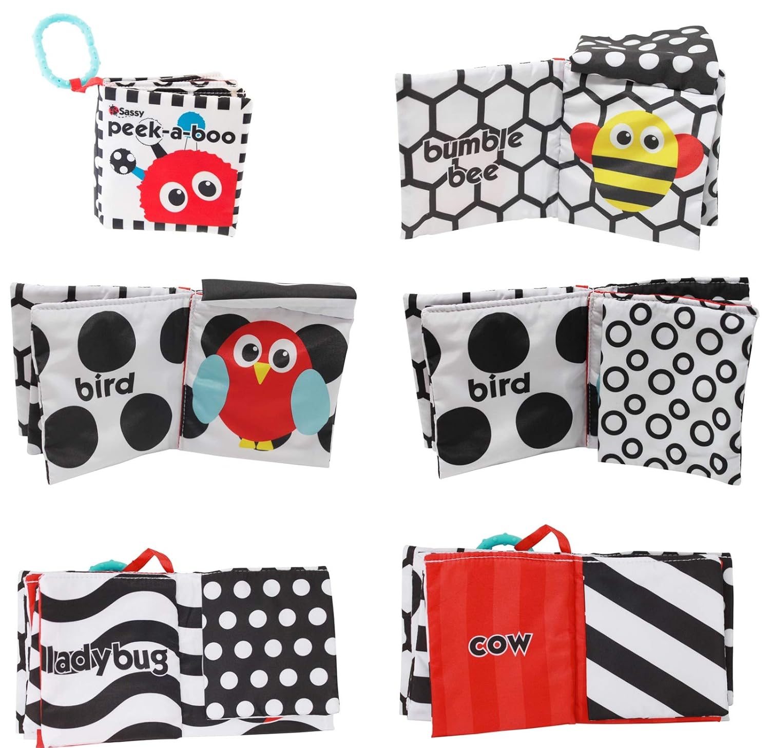 Sassy Peek-a-Boo Activity Book with Attachable Link for On-The-Go Travel | Black & White | for Ages Newborn and Up : Baby