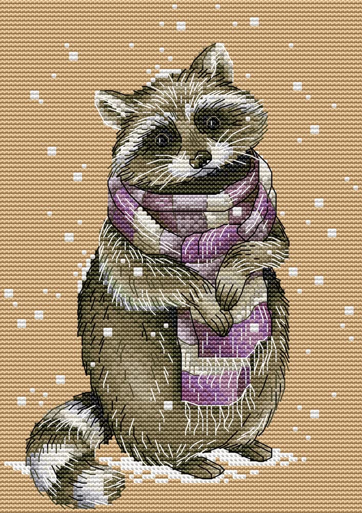 Awesocrafts Cross Stitch Stamped Kits Winter Raccoon Easy Patterns Cross Stitching Embroidery Needlework Kit Supplies